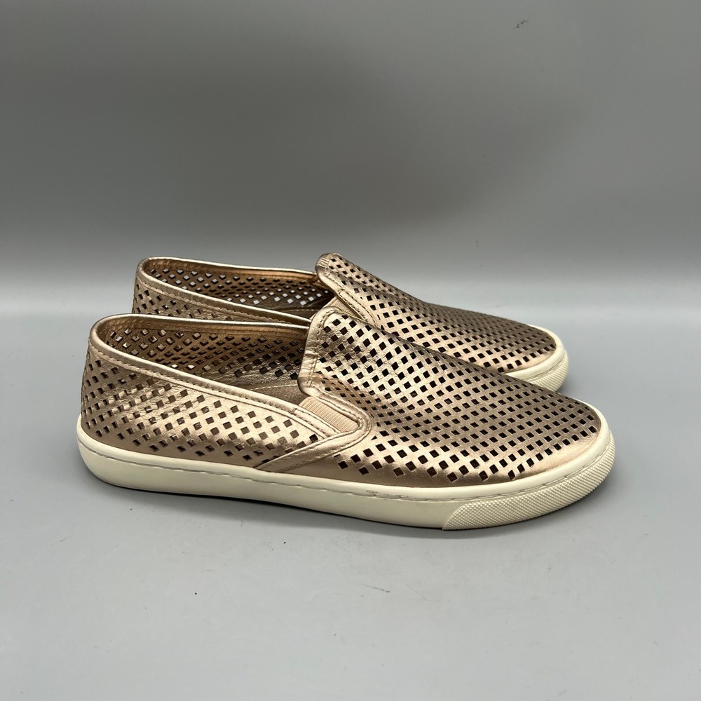 Tory Burch Shoes Women 6.5 Rose Gold Metallic Perforated Slip On Sneakers Casual